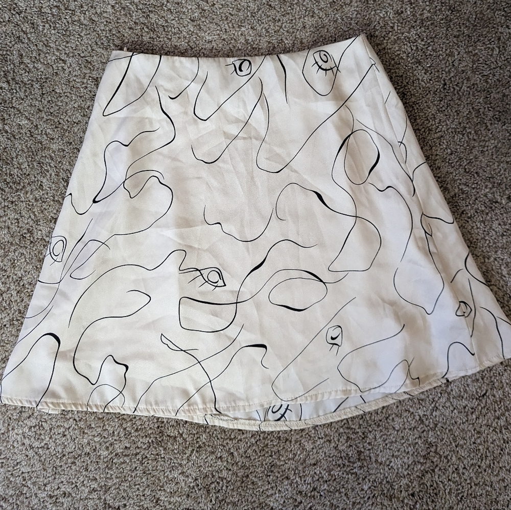 Princess Polly Satin Artsy Eye Cream and Black Mini Skirt Size 2
